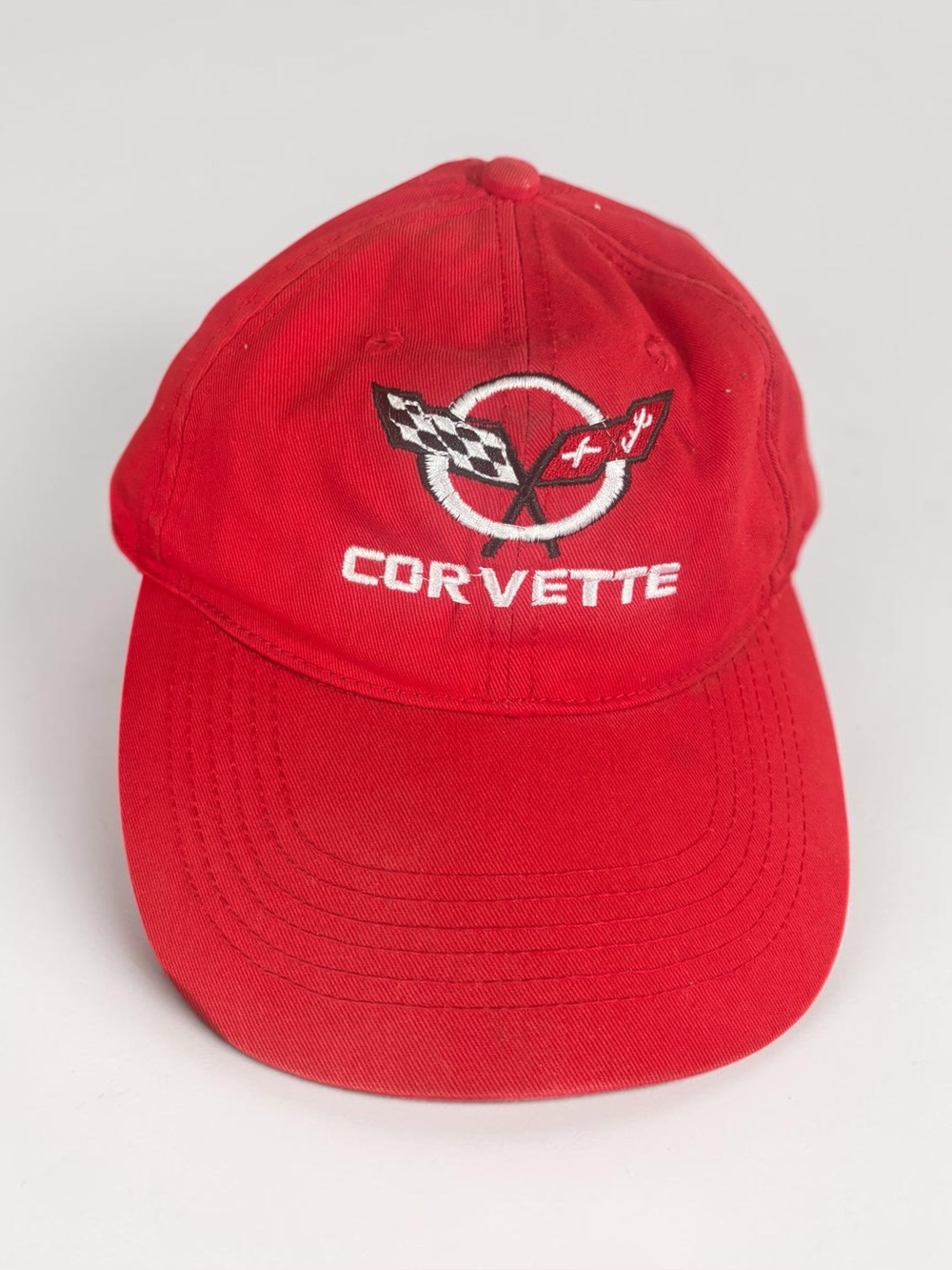 Corvette Logo Red Baseball Cap GM Racing Car Enthusiast Hat